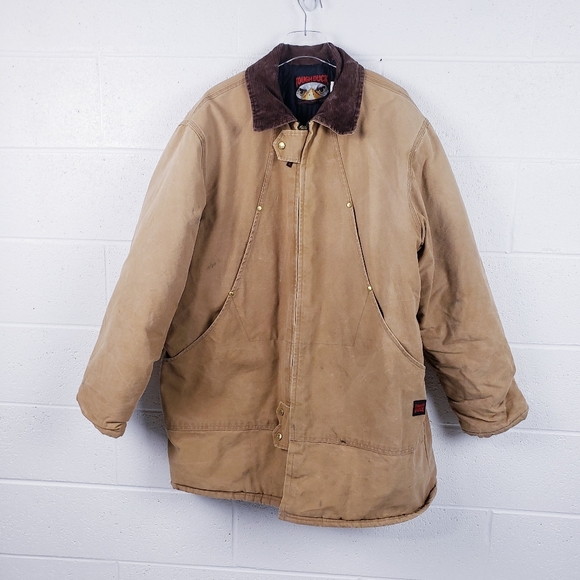 Tough Duck Canvas Chore Utility Jacket Brown Corduroy Collar Size XLT Tall - Picture 1 of 12